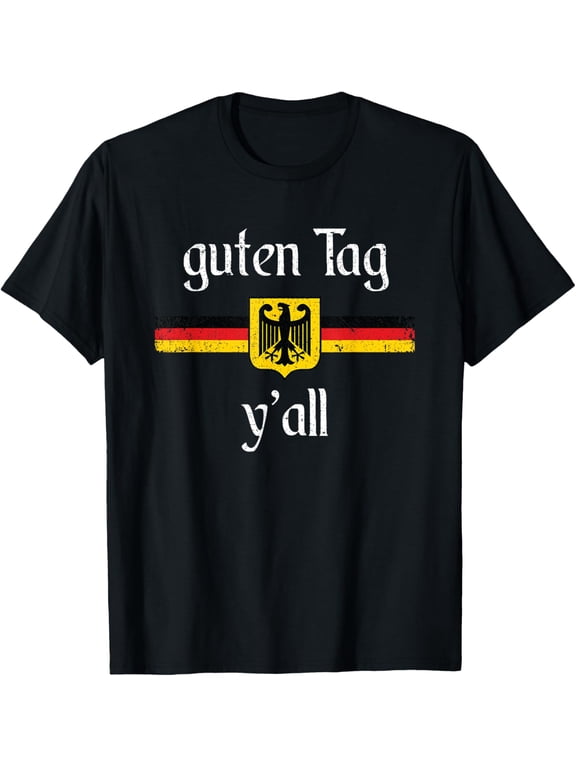 Oktoberfest German Flag Eagle Prost Guten Tag Y'all T-ShirtMen and women, White Black T-shirt, size: Extra large S-1595XL