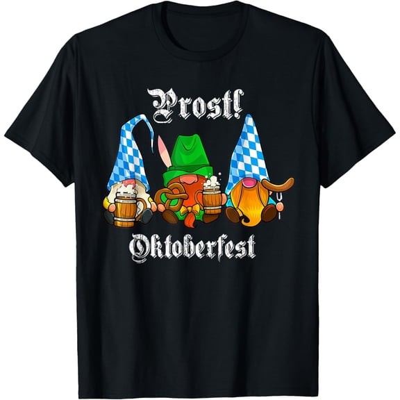 Oktoberfest Gnomes Funny Sausage Bratwurst German T-ShirtMen and women, White Black T-shirt, size: Extra large S-1597XL