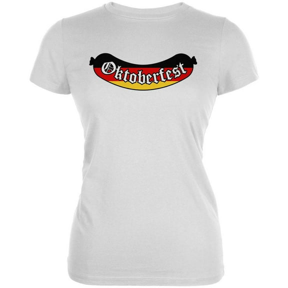 Oktoberfest Greman Flag Bratwurst Juniors Soft T Shirt White MD