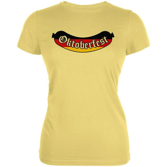 Oktoberfest Greman Flag Bratwurst Juniors Soft T Shirt Yellow X-LG