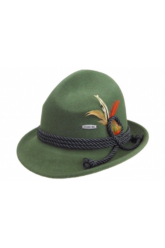 Bavarian Mountain Alpen Green 100% Wool Hat with Deluxe Feather | XL
