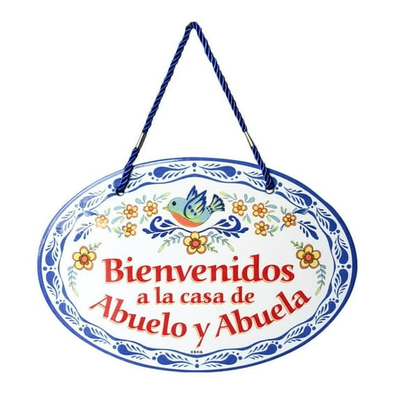 Oktoberfest Haus "Bienvenidos a La Casa Abuelo & Abuela" Latino Door Sign Banner 11x8" - Blue Motif