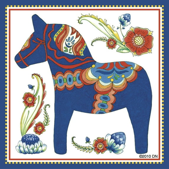 Oktoberfest Haus Blue Ceramic Dala Horse Decorative Kitchen Magnet Tile for Home Decor and Fridge Refrigerator Magnet