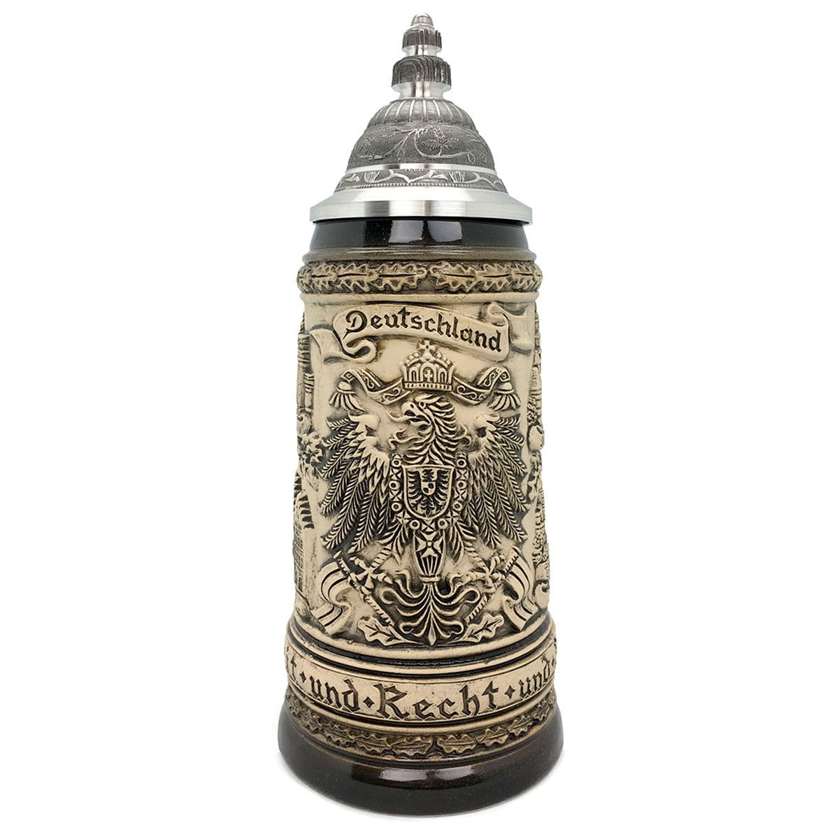 Oktoberfest Haus Brown Ceramic Authenticated German Beer Stein with Metal Lid 0.4L