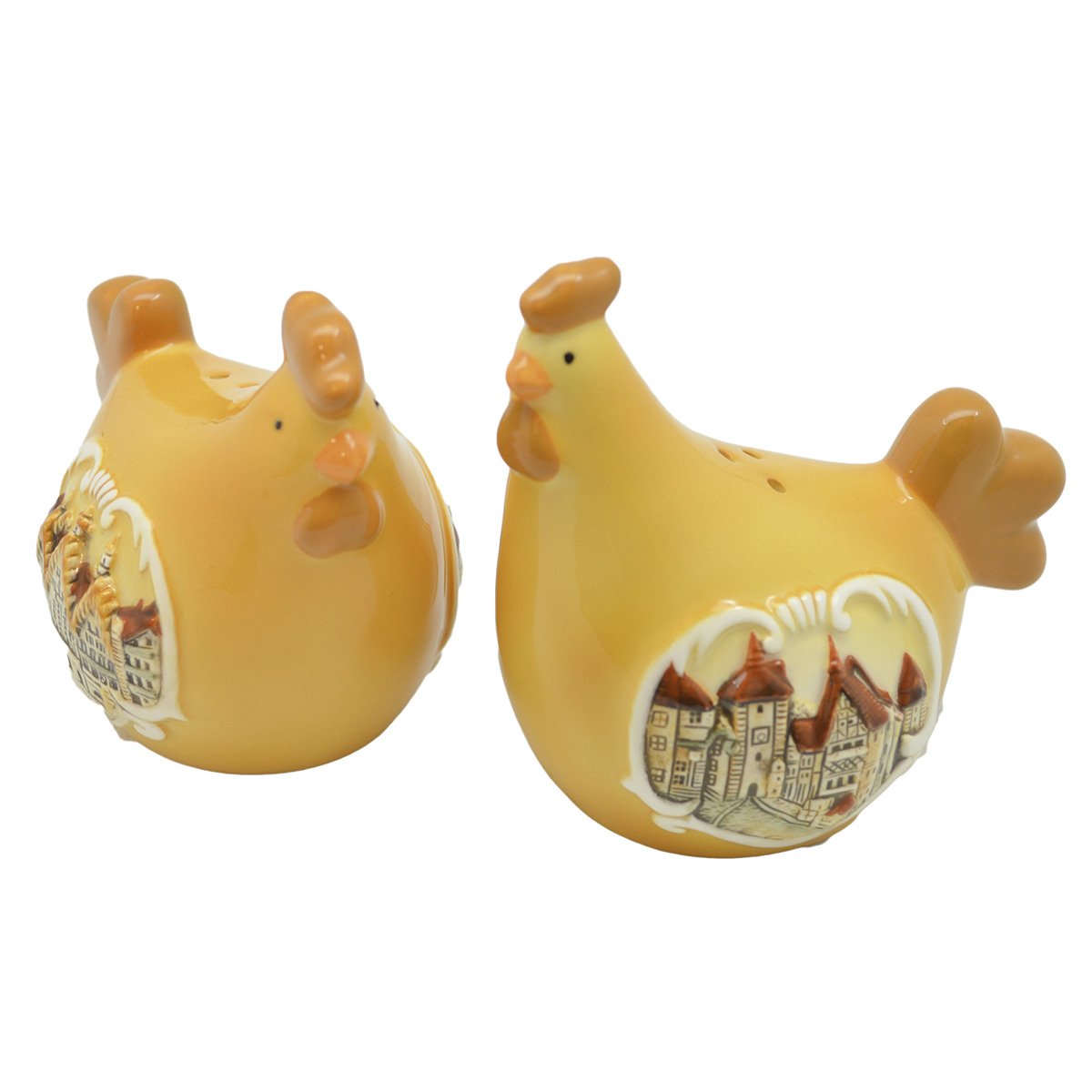 Oktoberfest Haus Brown Ceramic European Villages House Chicken Shaped Salt and Pepper Set