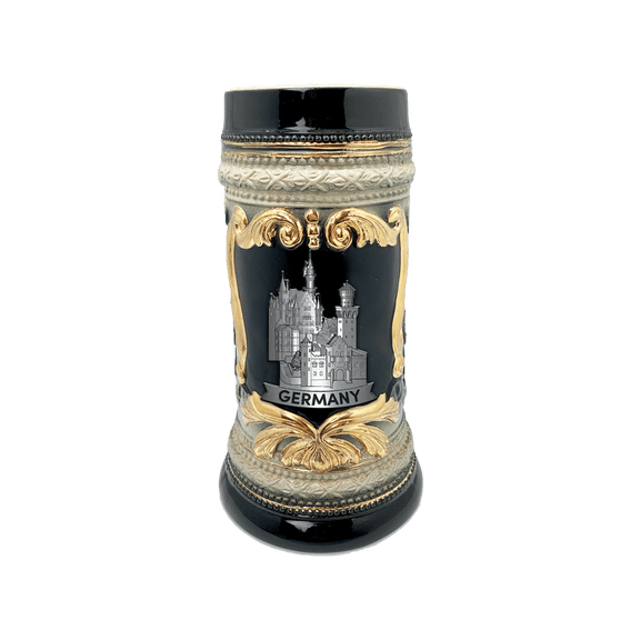 Oktoberfest Haus Deluxe Relief Germany Castle Medallion German Themed Beer Stein - Ceramic Beer Mug | 0.6 Liter