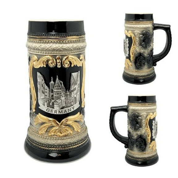 Oktoberfest Haus Deluxe Relief Rothen burg Germany Village Metal Medallion Beer Stein Black - 0.6L