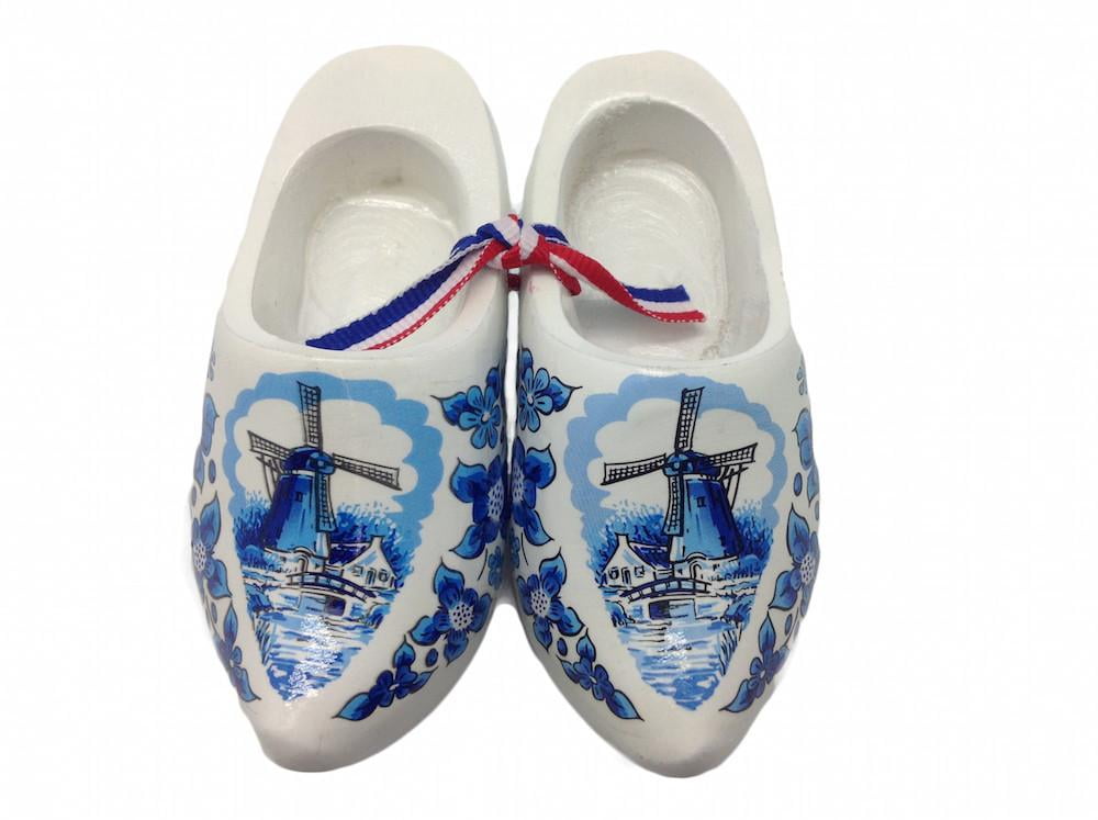 Dutch Blue and White Decorative Wooden Clogs 4"