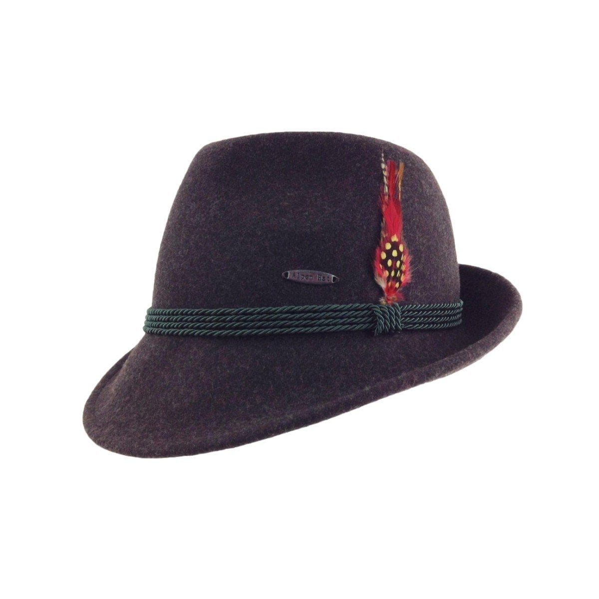 Oktoberfest Haus German Alpine Wool Brown Edelweiss Fedora Hat with Feather &  for Men & Women | L