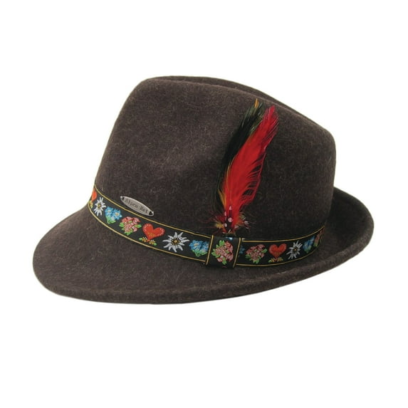 Oktoberfest Haus German Alps Brown Alpine 100% Wool Hat with Edelweiss | Hat for Men and Women | S