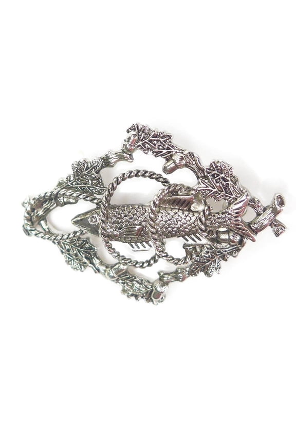 German Hunting Metal Hat Pin with Fish & Ropes