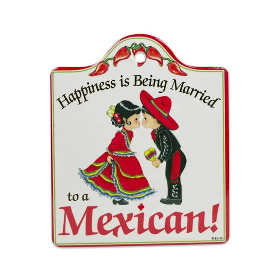 Oktoberfest Haus Happiness Married to a Mexican Ceramic Cheeseboard | 6.5x7.5" Kitchen Trivet