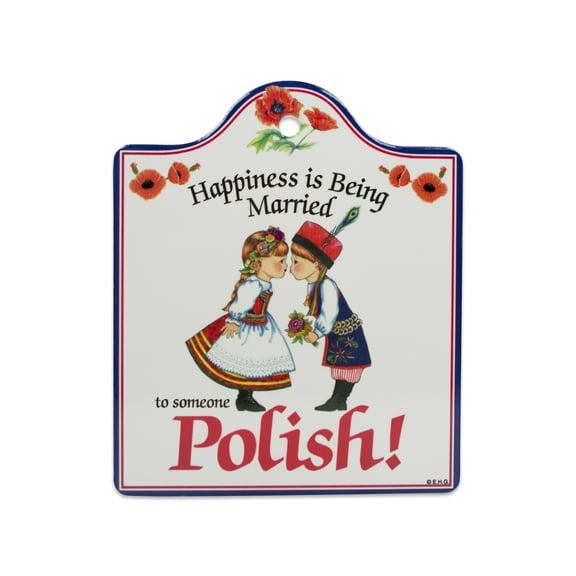 Oktoberfest Haus Happiness Married to a Polish Ceramic Cheeseboard | 6.5x7.5" Kitchen Trivet