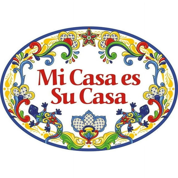 Oktoberfest Haus "Mi Casa Es Su Casa" Front Door Decorative 11x8" Door Sign Banner - Yellow-Blue Border