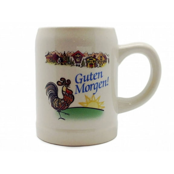 Oktoberfest Haus Multicolor Ceramic German Coffee Mug with "Guten Morgen" on one side and "Good Morning" on the opposite side. 12 oz