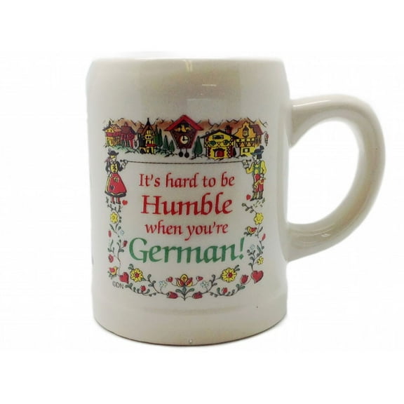 Oktoberfest Haus Multicolor Ceramic German Coffee Mug with " It's Hard To Be Humble German" 12 oz