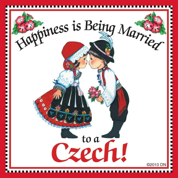 Oktoberfest Haus Multicolor Ceramic "Happiness Is Being Married To A Czech" Design Magnetic Tile for Home Decor Gift