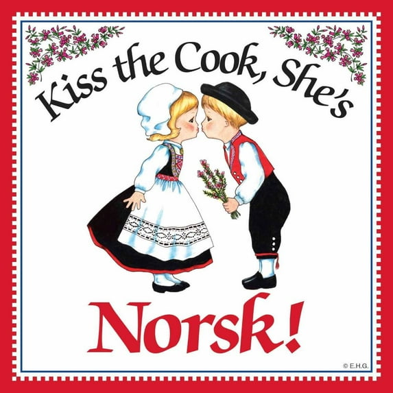 Oktoberfest Haus Multicolor Ceramic Norwegian Gift Magnet Tile Kiss Norsk Cook for Home Decor and Fridge Refrigerator Magnet