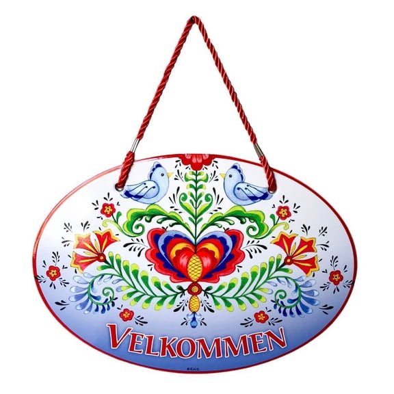 Oktoberfest Haus Multicolor Ceramic Rosemaling Lovebirds Velkommen Decorative Sign for Door