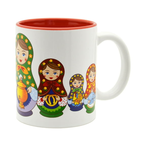 Oktoberfest Haus Multicolor Ceramic Russian Nesting Doll Coffee Mug 12 oz