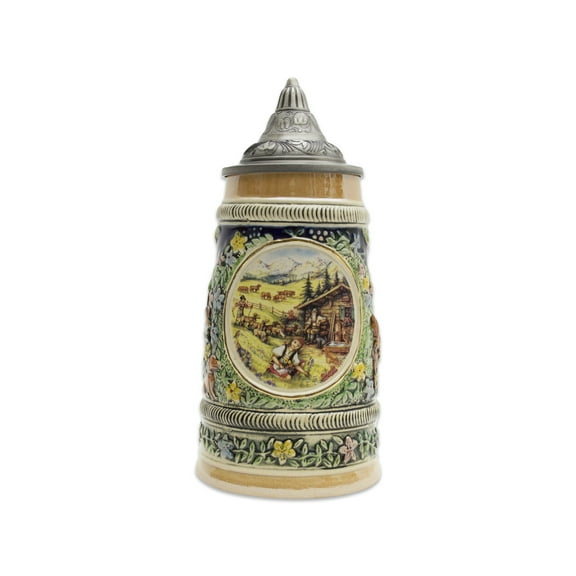 Oktoberfest Haus Multicolor Ceramic Spring in Germany Beer Stein with Metal Lid 0.5 Ltr