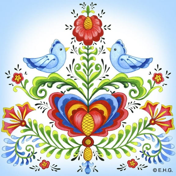 Oktoberfest Haus Multicolor Ceramic Tile Magnet Rosemaling & Lovebirds for Home Decor and Fridge Refrigerator Magnet