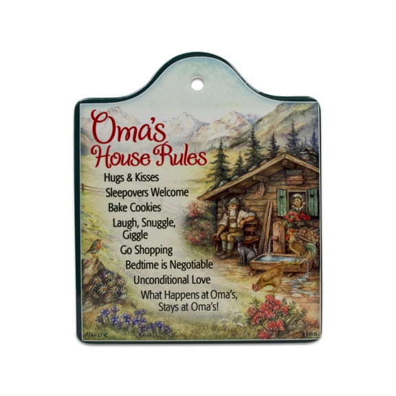 Oktoberfest Haus "Oma's House Rules" Ceramic Cheeseboard | 6.5x7.5" Kitchen Trivet