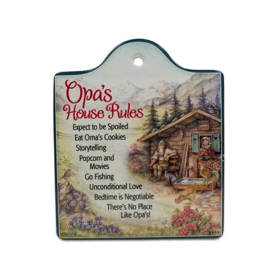 Oktoberfest Haus "Opa's House Rules" Ceramic Cheeseboard | 6.5x7.5" Kitchen Trivet