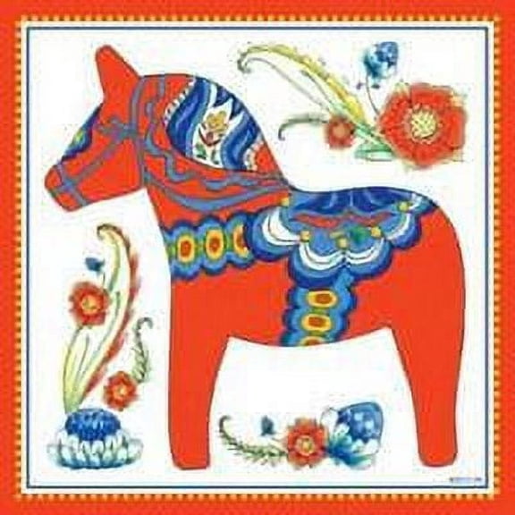 Oktoberfest Haus Red Ceramic Swedish Dala Horse Wall Tile for Home Decor & Square Shape