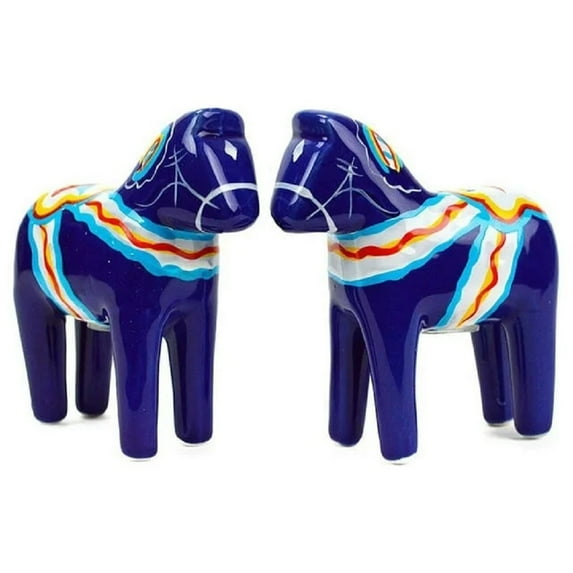 Oktoberfest Haus Scandinavian Gift Outlet Blue Dala Horse Ceramic Salt and Pepper Shaker Set