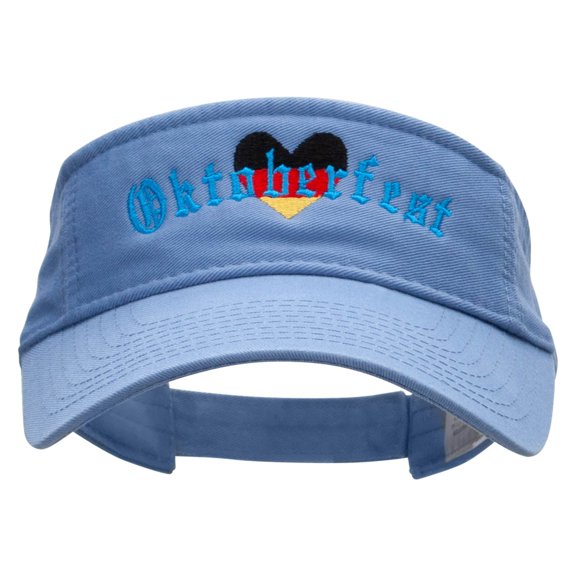 Oktoberfest Heart Embroidered Pro Style Cotton Twill Washed Visor - Lt Blue OSFM
