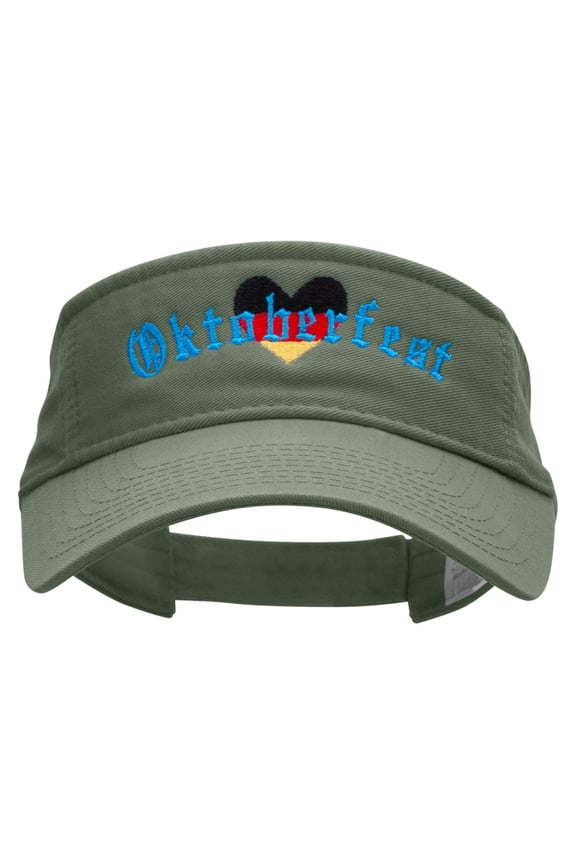 Oktoberfest Heart Embroidered Pro Style Cotton Twill Washed Visor - Olive OSFM