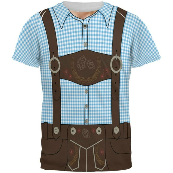 Oktoberfest Lederhosen Costume German Brown Suspenders All Over Mens T Shirt Blue 2XL