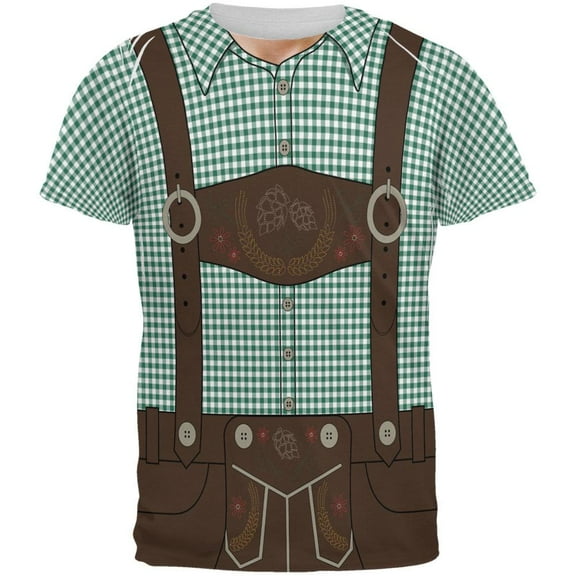 Oktoberfest Lederhosen Costume German Brown Suspenders All Over Mens T Shirt Green LG