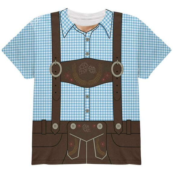 Oktoberfest Lederhosen Costume German Brown Suspenders All Over Youth T Shirt Blue YSM