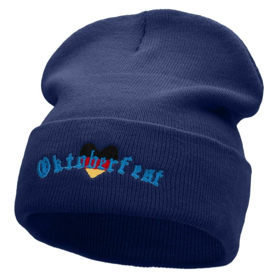 Oktoberfest Love Embroidered 12 inch Acrylic Cuffed Long Beanie - Navy OSFM