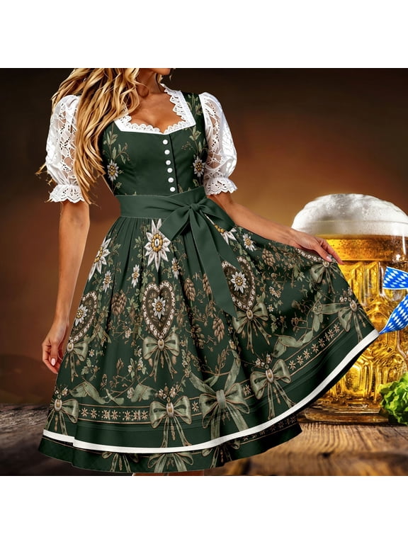 Oktoberfest Outfits Women Costume short sleeve German Bavarian Dirndl Dress for Halloween Cosplay Carnival