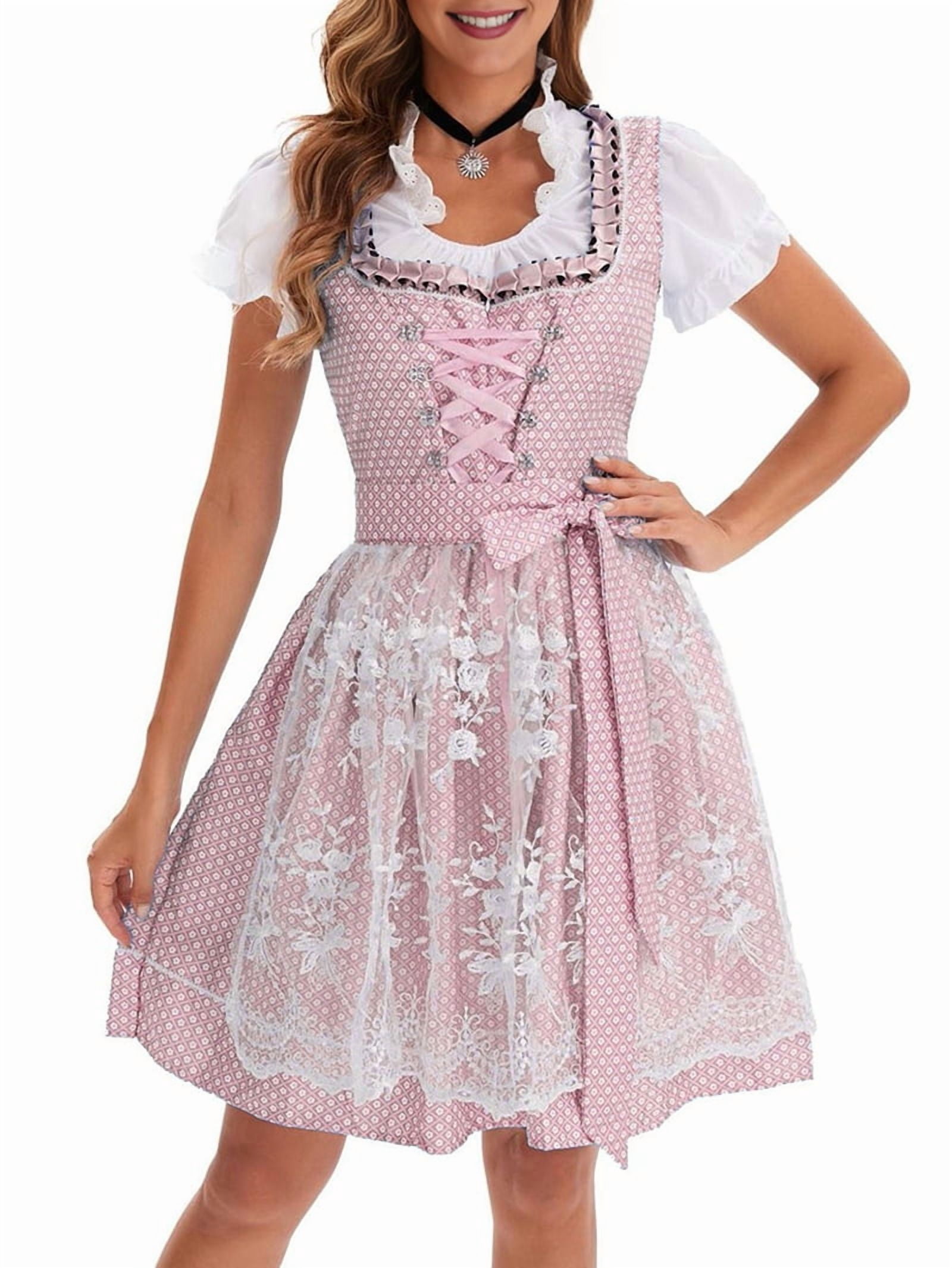 Oktoberfest Outfits for Women Dirndl Dress for German Traditional Bavarian  Costume Pink XL - Walmart.com