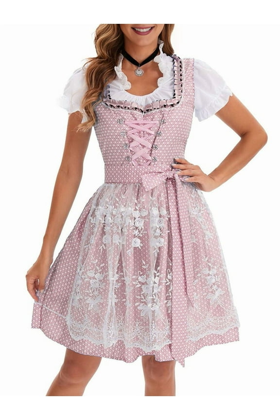 Oktoberfest Outfits for Women Dirndl Dress for German Traditional Bavarian Costume Pink XL