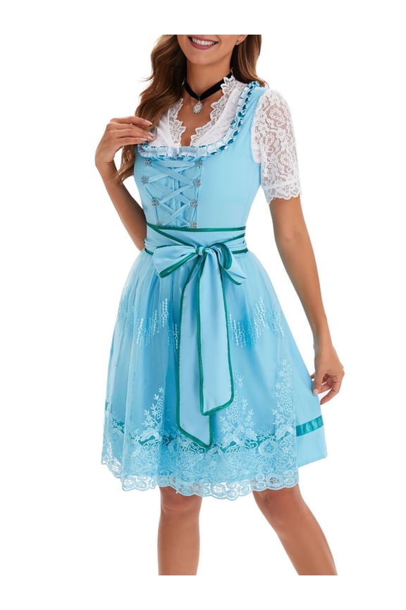Oktoberfest Outfits for Women Dirndl Dress for German Traditional Bavarian Costume Water Blue L