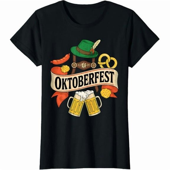 Oktoberfest Pretzel Sausage Bavarian Hat Humor Ladies' Crewneck T-Shirt
