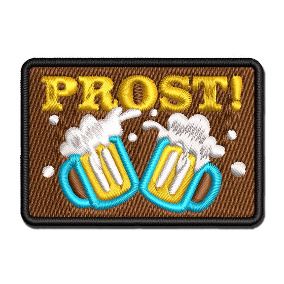 Oktoberfest Prost German Cheers Beer Steins Applique Multi-Color Embroidered Hook & Loop Patch - 2.0 Inch Mini
