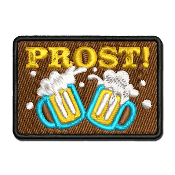 Oktoberfest Prost German Cheers Beer Steins Applique Multi-Color Embroidered Hook & Loop Patch - 2.5 Inch Small