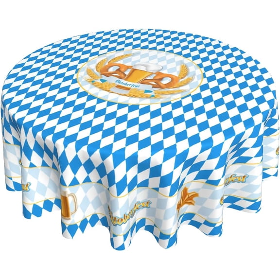 Oktoberfest Round Table Cloth 60 Inch Octoberfest Bavarian Blue Check Party Decoration Washable Wrinkle Stain-Resistant Table Cover Spill Oil Proof Fabric Polyester Tablecloth Indoor Outdoor