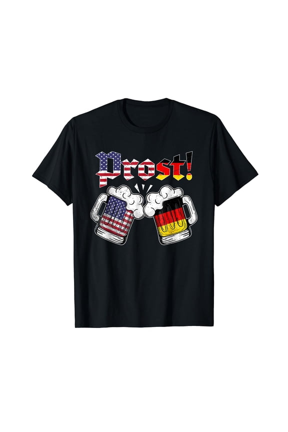 Oktoberfest Shirt German USA Flag Beer Octoberfest Prost Cotton Black T-Shirt
