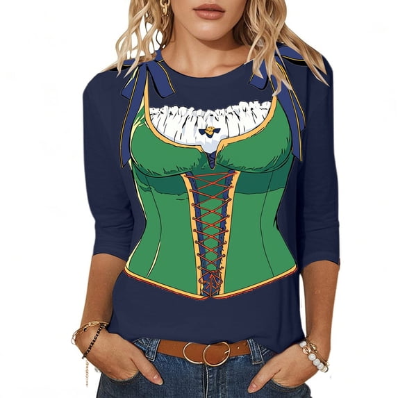 Oktoberfest Shirt for Women Funny Graphic German Shirts 3/4 Sleeve October Festival Oktoberfest Outfits 2025 Party Themed Tops