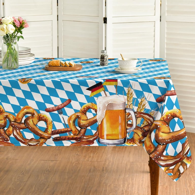 Oktoberfest Tablecloth 70×70 Inch Round, German Beer Festival Bavarian Flag Washable Table Cover for Party Picnic Dinner Decor