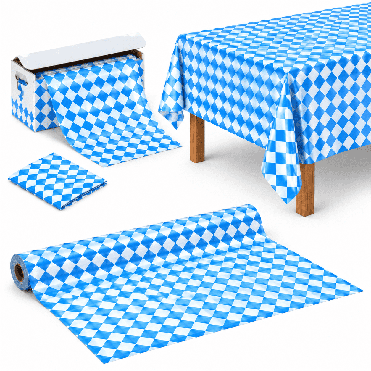 Oktoberfest Tablecloth Roll, 54 Inch x 100 Ft, Blue and White Plastic ...