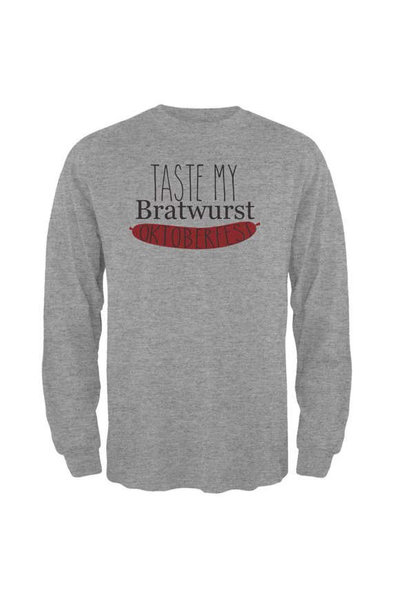 Oktoberfest Taste My Bratwurst German Mens Long Sleeve T Shirt Heather 2XL