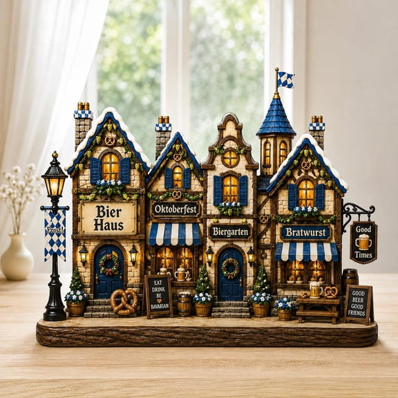 Oktoberfest Village Wooden Decor, Bavarian Beer Garden Shelf Sitter, German Bierhaus Tabletop Decor, Beer Lover Gift, Fall Festival Decor